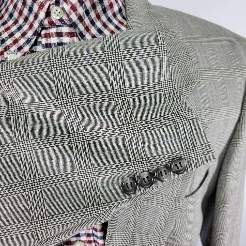 Hart Schaffner Marx Men's Sport Coat Two Button Gray‎ Plaid Worsted Wool 42L